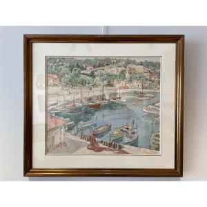 Large Double Sided Watercolor - School Of Provence - Art Deco Period