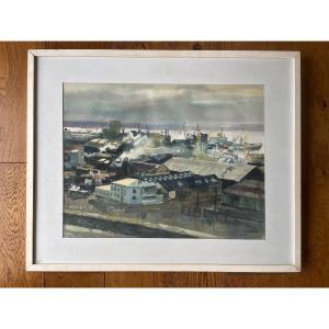 Pierre Péron (1905-1988) - Large Watercolor - View Of Brest