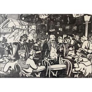 Jean Lachaud (1882-1952) - Bois Gravé - Nuit Du 14 Juillet à Montmartre