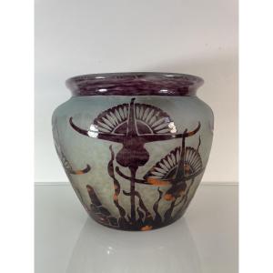 Charles Schneider (1881-1953) - Large Vase With Thistles - Le Verre Français