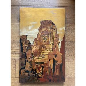 Nguyen Thanh Ley (1919-2003) - Cham Temple - Lacquer On Panel