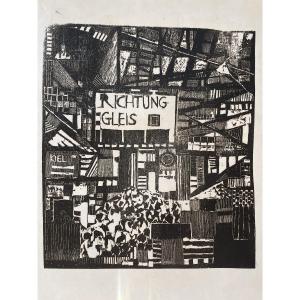 Alwin Carstens (1906-1982) - Richtung Gleis - Bois gravé