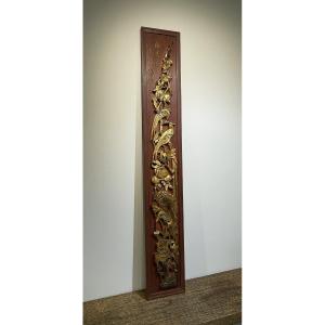 Vietnam, Indochina - Large Carved, Lacquered, And Painted Wooden Panel