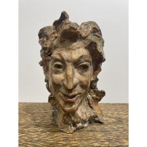 Giovanni Leonardi (1876-1956) -Tête de Faune - Céramique émaillée