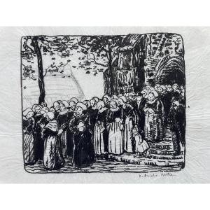 Henri-Hippolyte Amédée-Wetter (1869-1929) - Sortie de messe - encre de chine