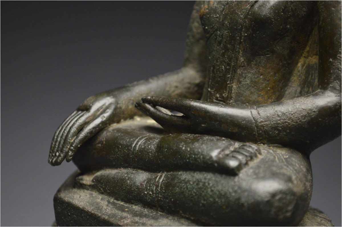 Laos, 17th - 18th Century, Maravijaya Buddha In Bronze With Dark Patina-photo-8