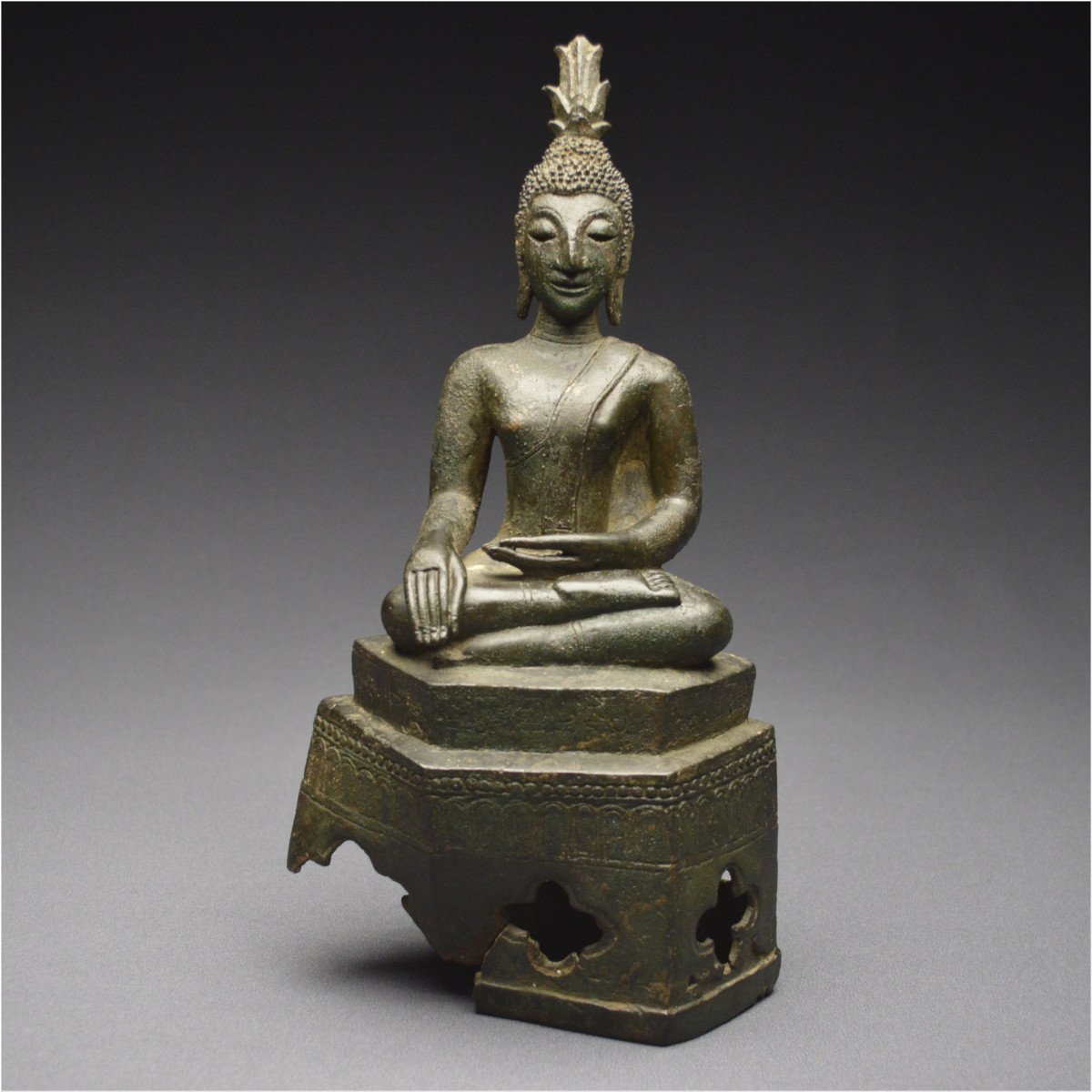 Laos, 17th - 18th Century, Maravijaya Buddha In Bronze With Dark Patina