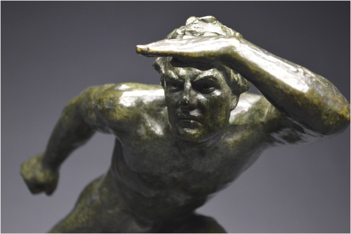 Art Deco Period, Bronze Representation Of A Man In A Lookout Posture, A. Ouline-photo-3