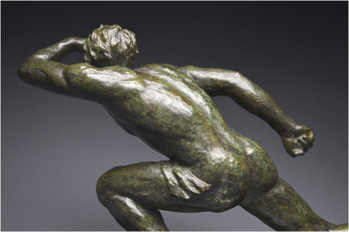 Art Deco Period, Bronze Representation Of A Man In A Lookout Posture, A. Ouline-photo-4