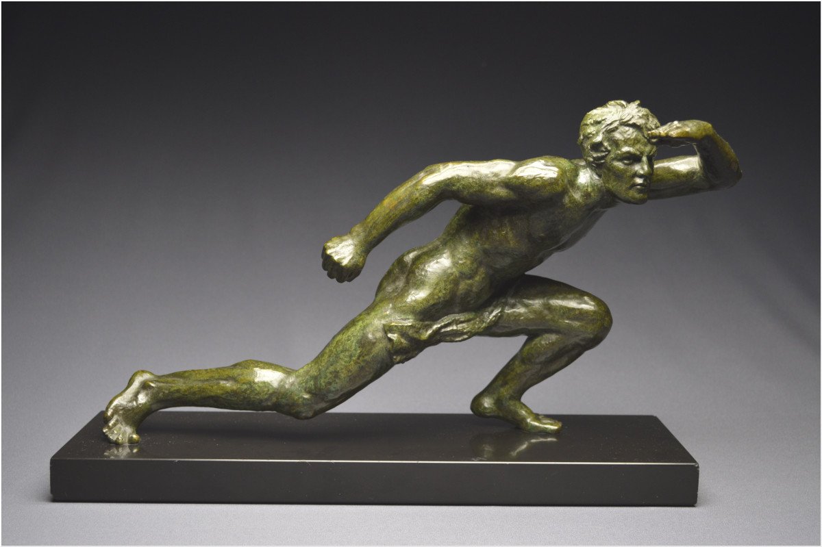 Art Deco Period, Bronze Representation Of A Man In A Lookout Posture, A. Ouline-photo-2