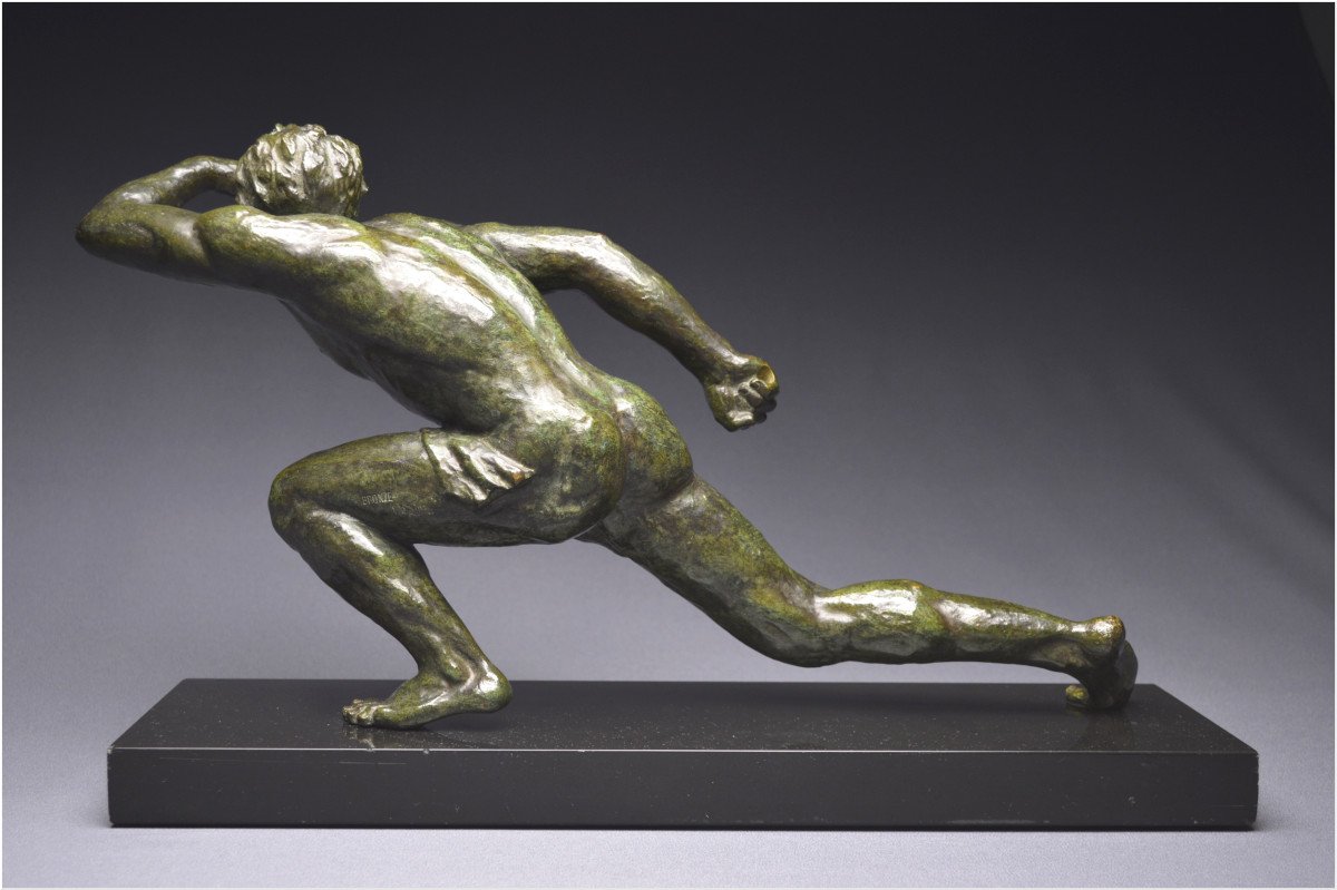 Art Deco Period, Bronze Representation Of A Man In A Lookout Posture, A. Ouline-photo-1