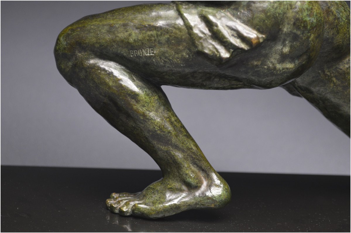 Art Deco Period, Bronze Representation Of A Man In A Lookout Posture, A. Ouline-photo-5