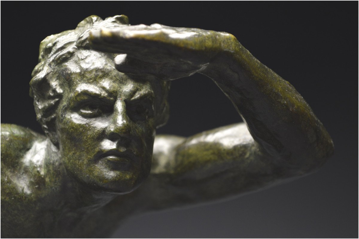 Art Deco Period, Bronze Representation Of A Man In A Lookout Posture, A. Ouline-photo-6