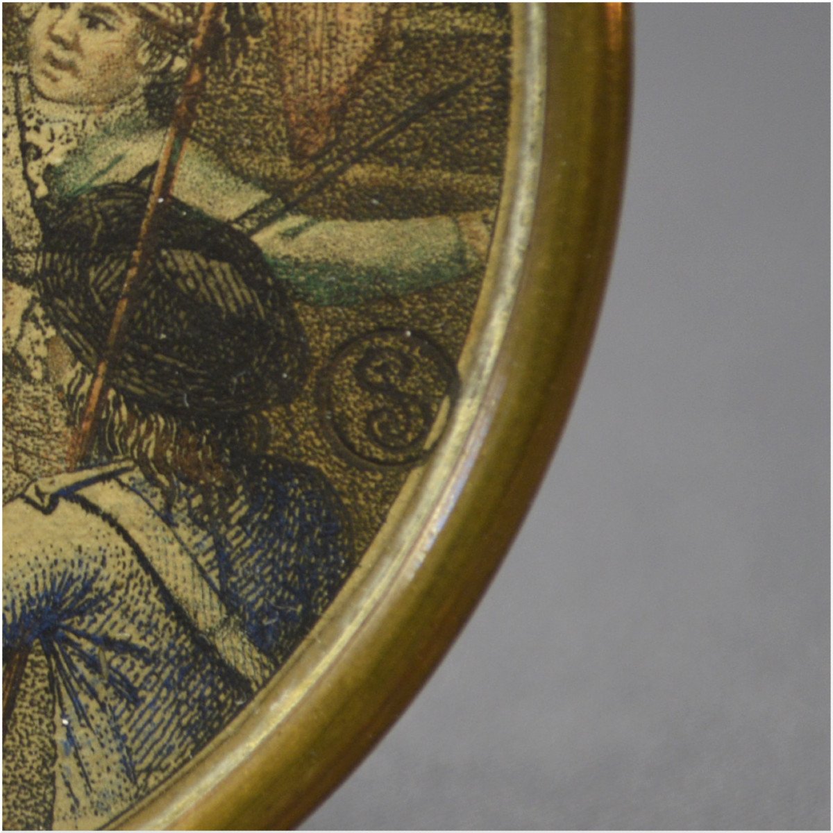 Révolution Française, Fin du XVIIIème siècle, Rare gravure en couleur formant médaillon représentant le Roi Louis XVI lors du dernier jour de son procès au palais des Tuileries par la Convention-photo-1
