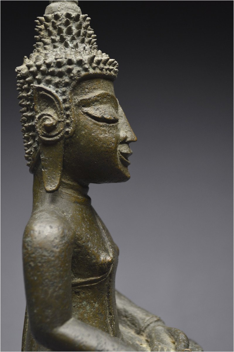 Laos, 18th-19th Century, Maravijaya Buddha In Bronze With Green Patina-photo-7