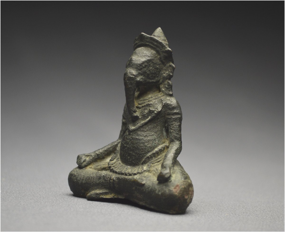  Cambodge, XIème siècle, Royaume d’Angkor Vat, Style du Baphuon, Statuette de Ganesh en bronze à patine profonde-photo-3