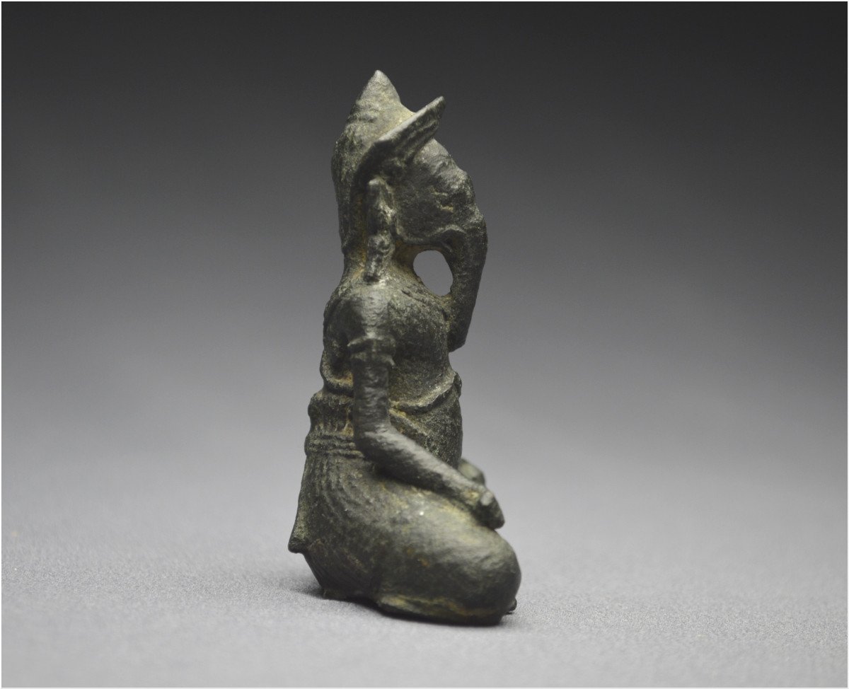  Cambodge, XIème siècle, Royaume d’Angkor Vat, Style du Baphuon, Statuette de Ganesh en bronze à patine profonde-photo-4