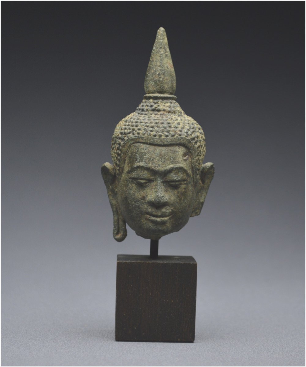Royaume de Siam, XVIème - XVIIème siècle, École du Nord, Petite tête de Bouddha en bronze -photo-2