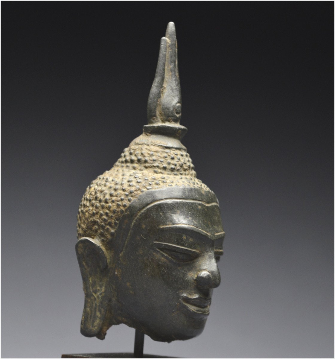 Kingdom Of Siam, 14th - 15th Century, U-thong Style, Small Bronze Buddha Head-photo-1