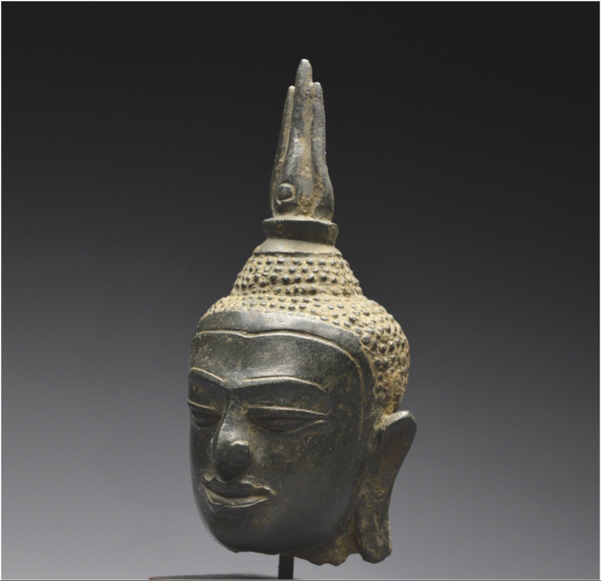 Kingdom Of Siam, 14th - 15th Century, U-thong Style, Small Bronze Buddha Head-photo-2