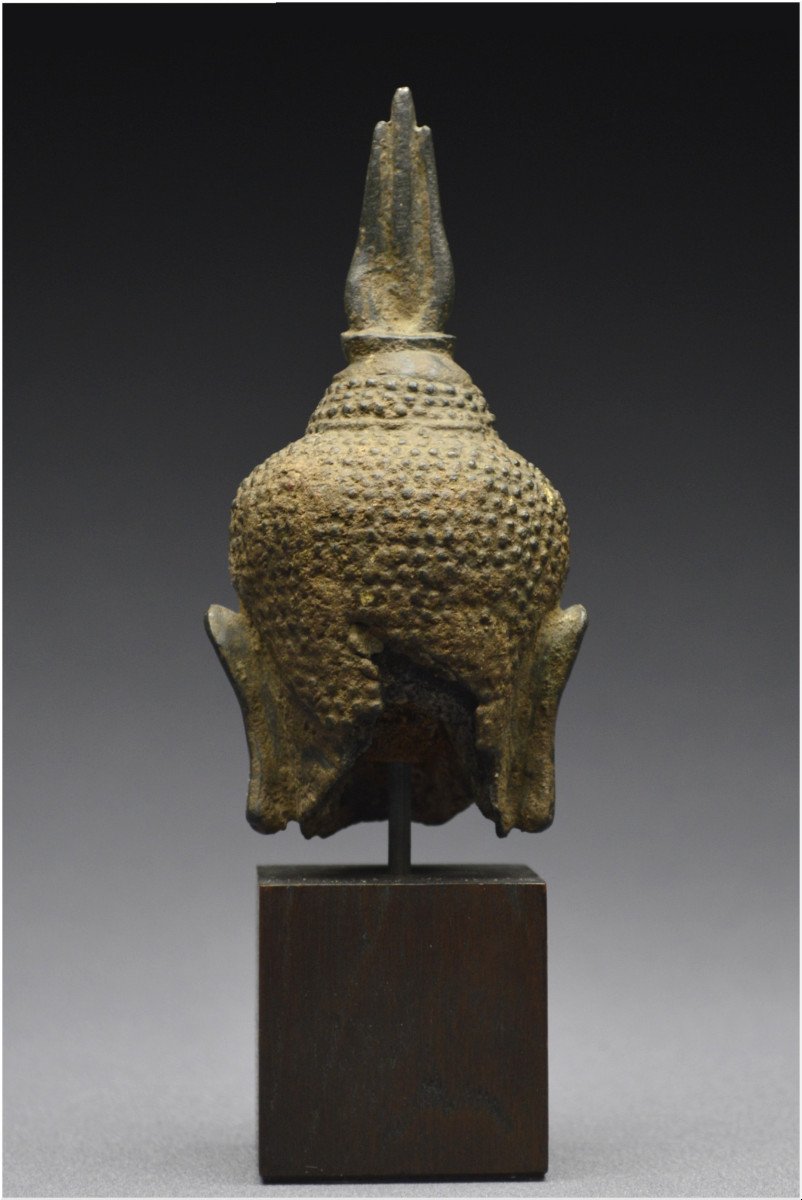 Kingdom Of Siam, 14th - 15th Century, U-thong Style, Small Bronze Buddha Head-photo-3