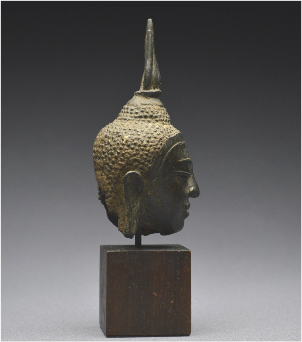 Kingdom Of Siam, 14th - 15th Century, U-thong Style, Small Bronze Buddha Head-photo-4