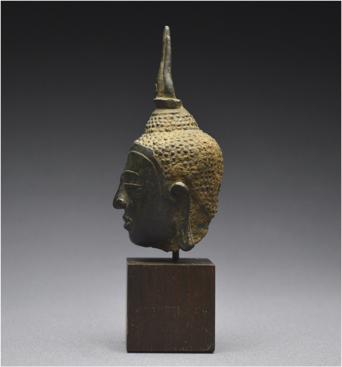 Kingdom Of Siam, 14th - 15th Century, U-thong Style, Small Bronze Buddha Head-photo-5