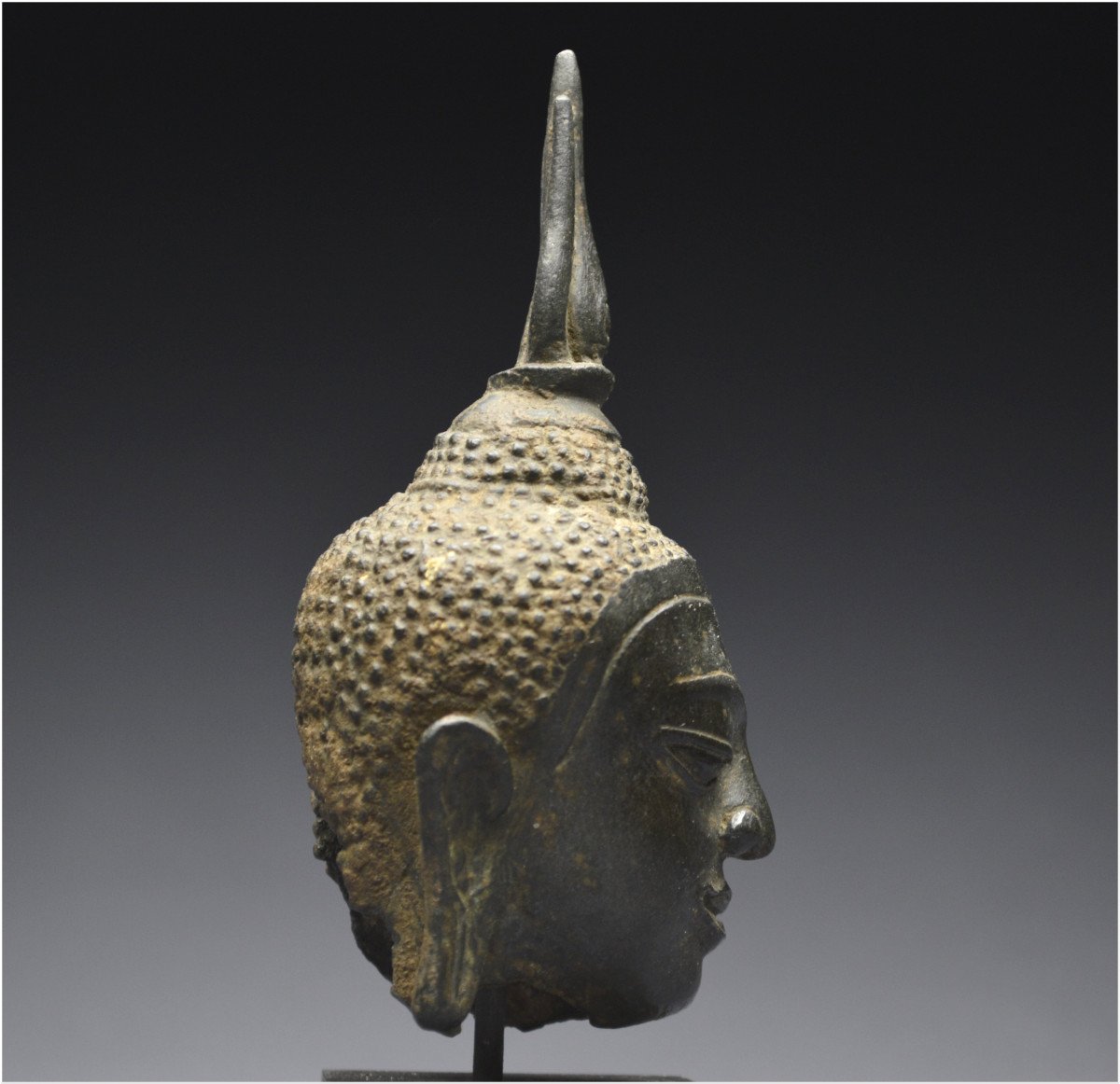 Kingdom Of Siam, 14th - 15th Century, U-thong Style, Small Bronze Buddha Head-photo-6