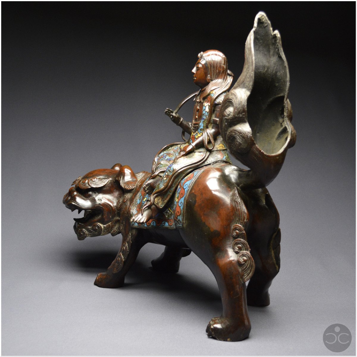 Japan, 19th Century, Important Group In Bronze And Cloisonné Enamels Representing The Bodhisattva Manjusri-photo-3
