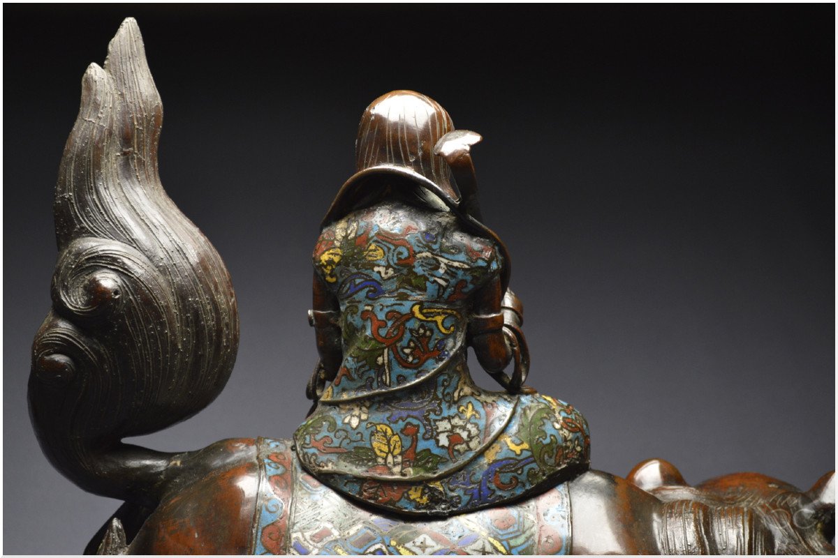 Japan, 19th Century, Important Group In Bronze And Cloisonné Enamels Representing The Bodhisattva Manjusri-photo-2