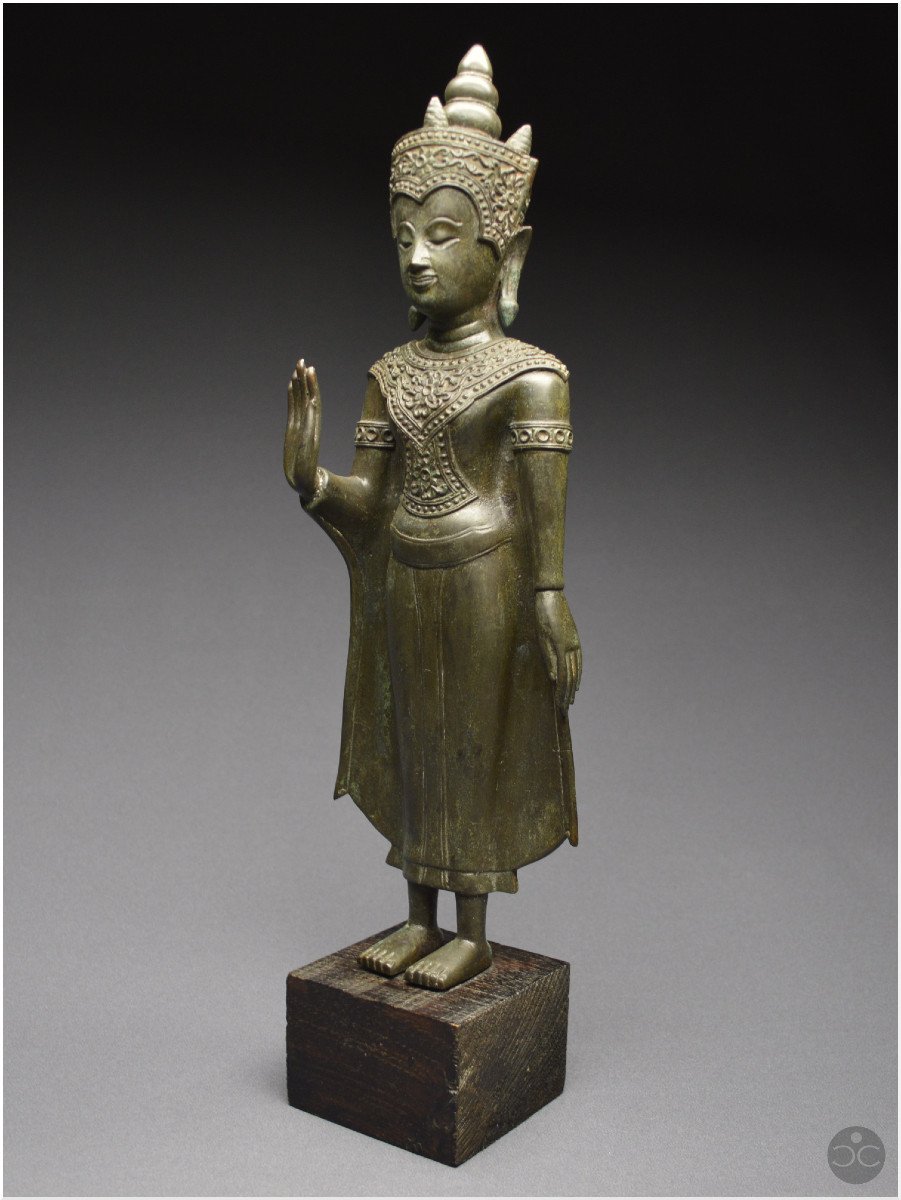 Ancient Kingdom Of Siam, 19th Century, Bronze Buddha In Position Of Absence Of Fear-photo-2