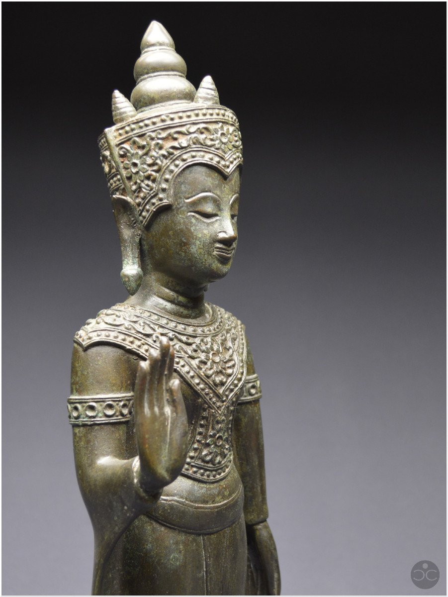 Ancient Kingdom Of Siam, 19th Century, Bronze Buddha In Position Of Absence Of Fear-photo-4