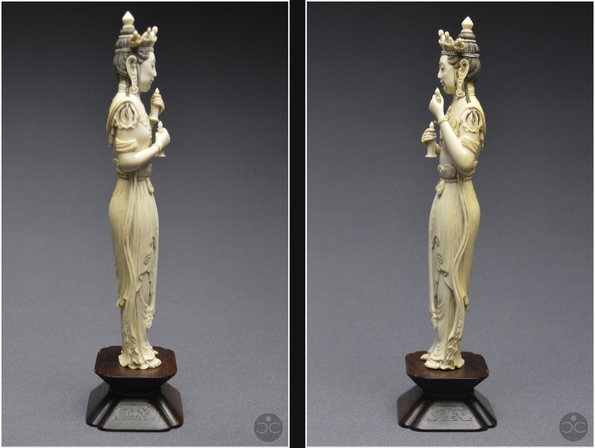 Chine, XIXème siècle, Représentation en ivoire du bodhisattva Avalokitesvara (certificat CITES)-photo-2