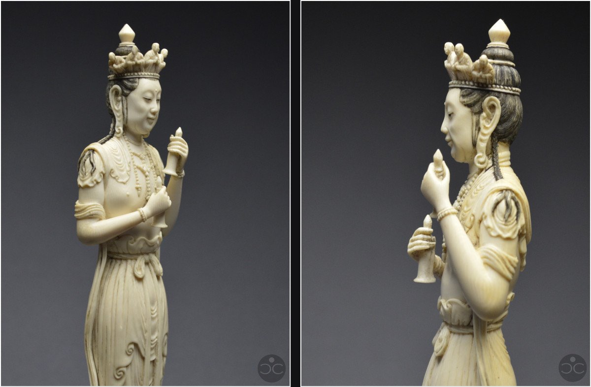 Chine, XIXème siècle, Représentation en ivoire du bodhisattva Avalokitesvara (certificat CITES)-photo-3