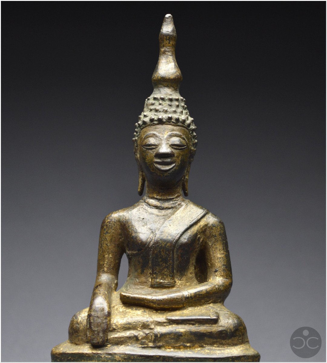 Laos, XVIIIème siècle, Bouddha en position bumisparsha mudra, Bronze anciennement laqué et doré -photo-7