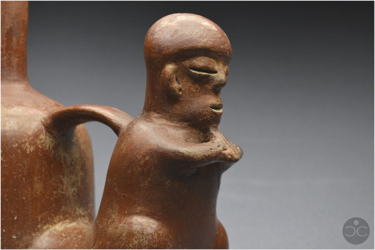 Équateur, 1000 - 500 av J.-C, Culture Chorrera, Vase rituel anthropomorphe, Céramique vernissée-photo-2