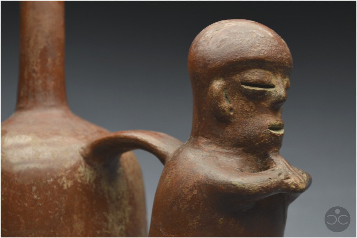 Équateur, 1000 - 500 av J.-C, Culture Chorrera, Vase rituel anthropomorphe, Céramique vernissée-photo-3