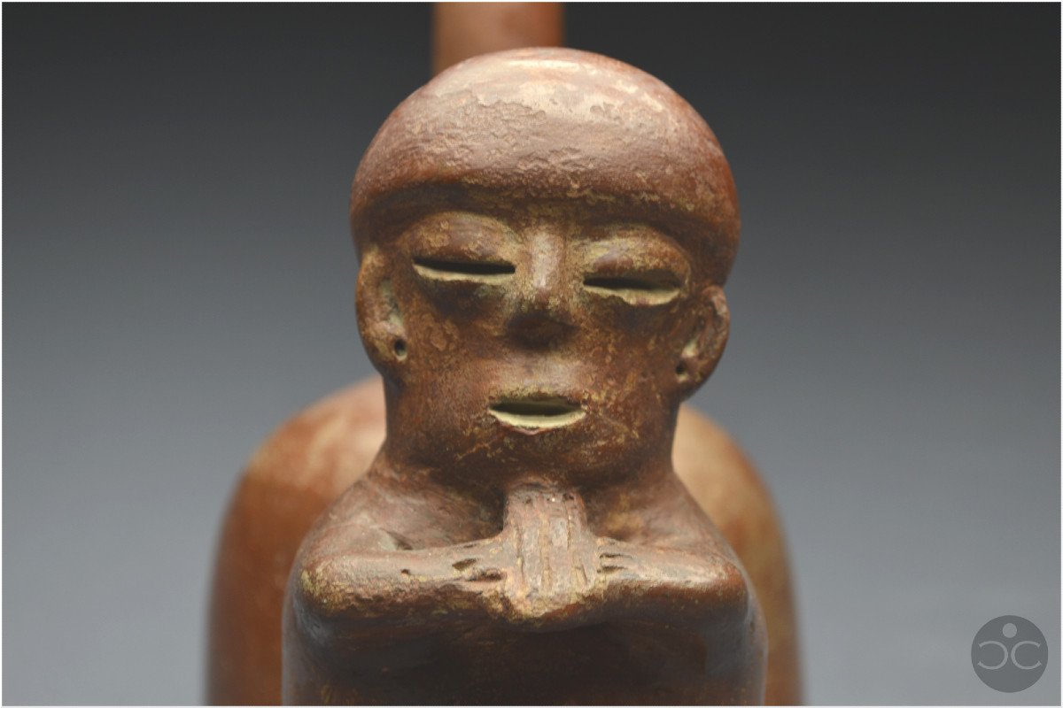 Équateur, 1000 - 500 av J.-C, Culture Chorrera, Vase rituel anthropomorphe, Céramique vernissée-photo-4