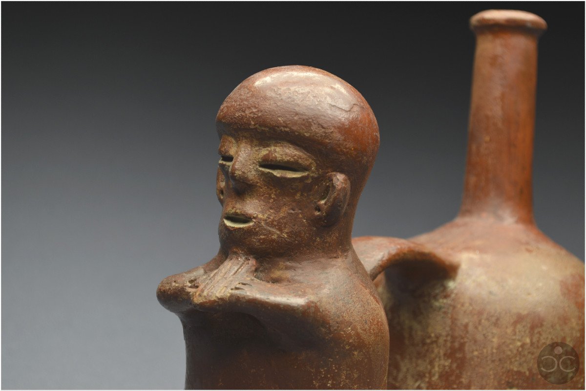 Équateur, 1000 - 500 av J.-C, Culture Chorrera, Vase rituel anthropomorphe, Céramique vernissée-photo-5