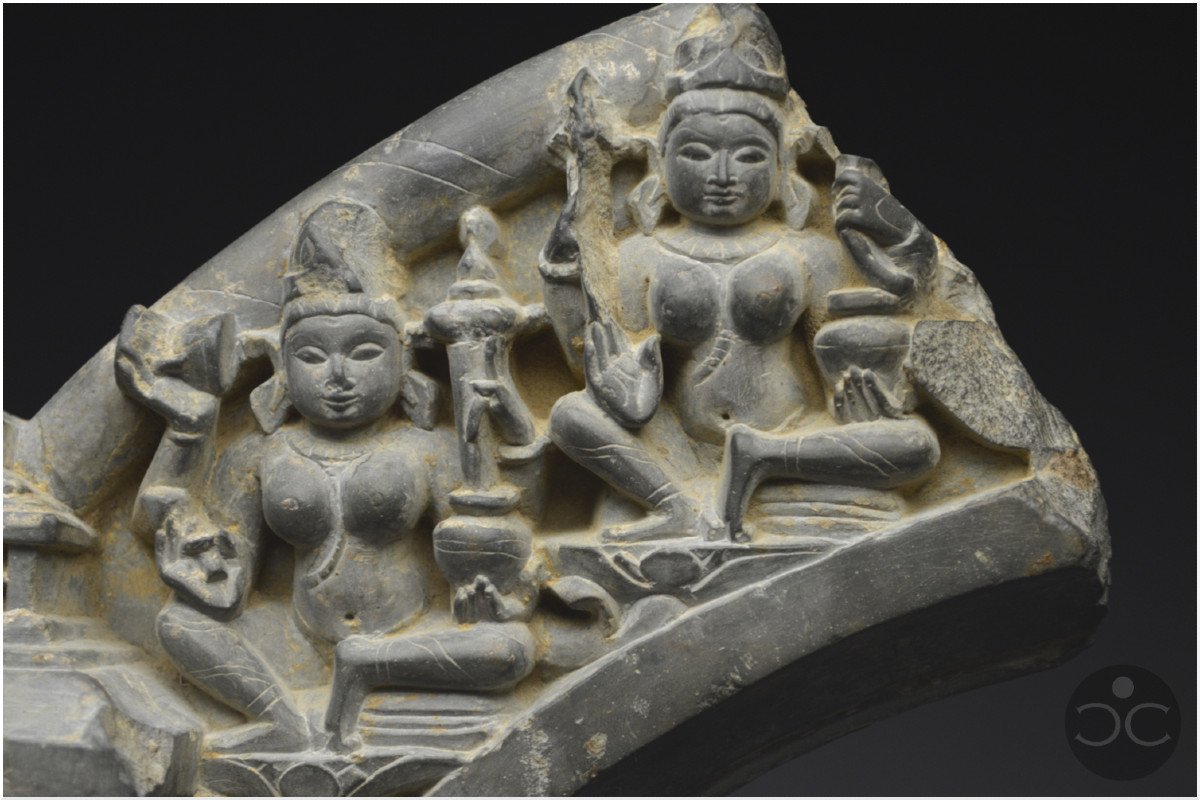 India, 15th Century, Fragment Of Arch Representing Mother Goddesses Saptamatrika, Grey  Stone-photo-4