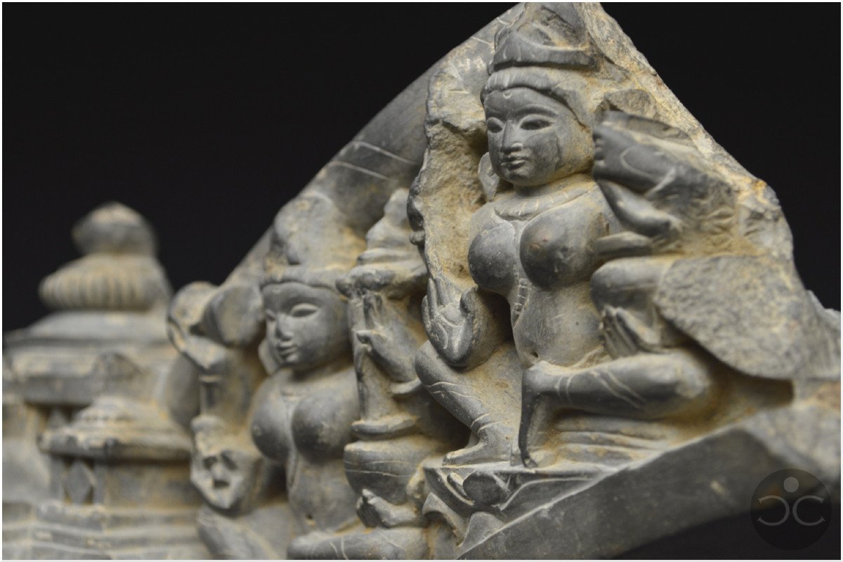 India, 15th Century, Fragment Of Arch Representing Mother Goddesses Saptamatrika, Grey  Stone-photo-5