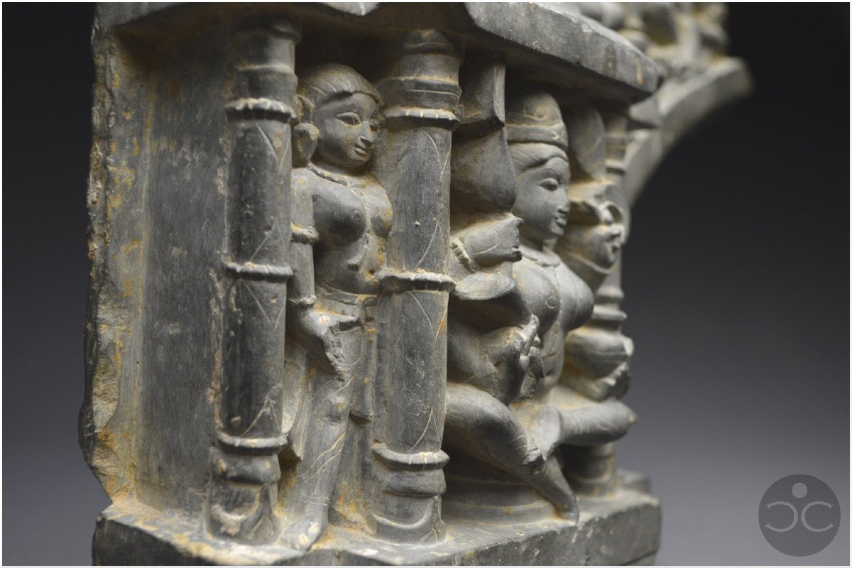 India, 15th Century, Fragment Of Arch Representing Mother Goddesses Saptamatrika, Grey  Stone-photo-6
