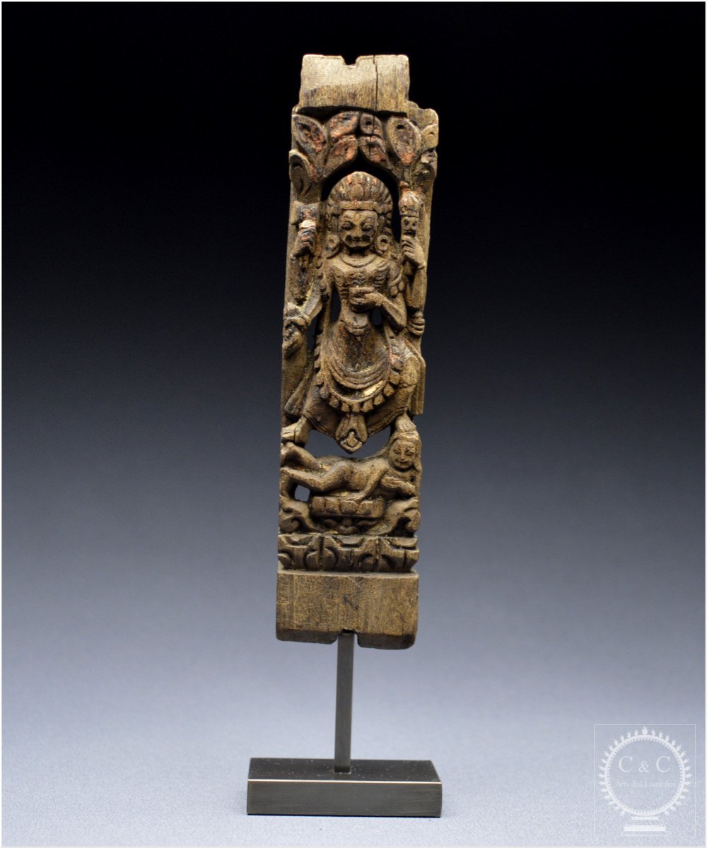 Nepal, 16th - 17th Century, Wooden Sculpture Of Kali In Her Wrathful Aspect -photo-2