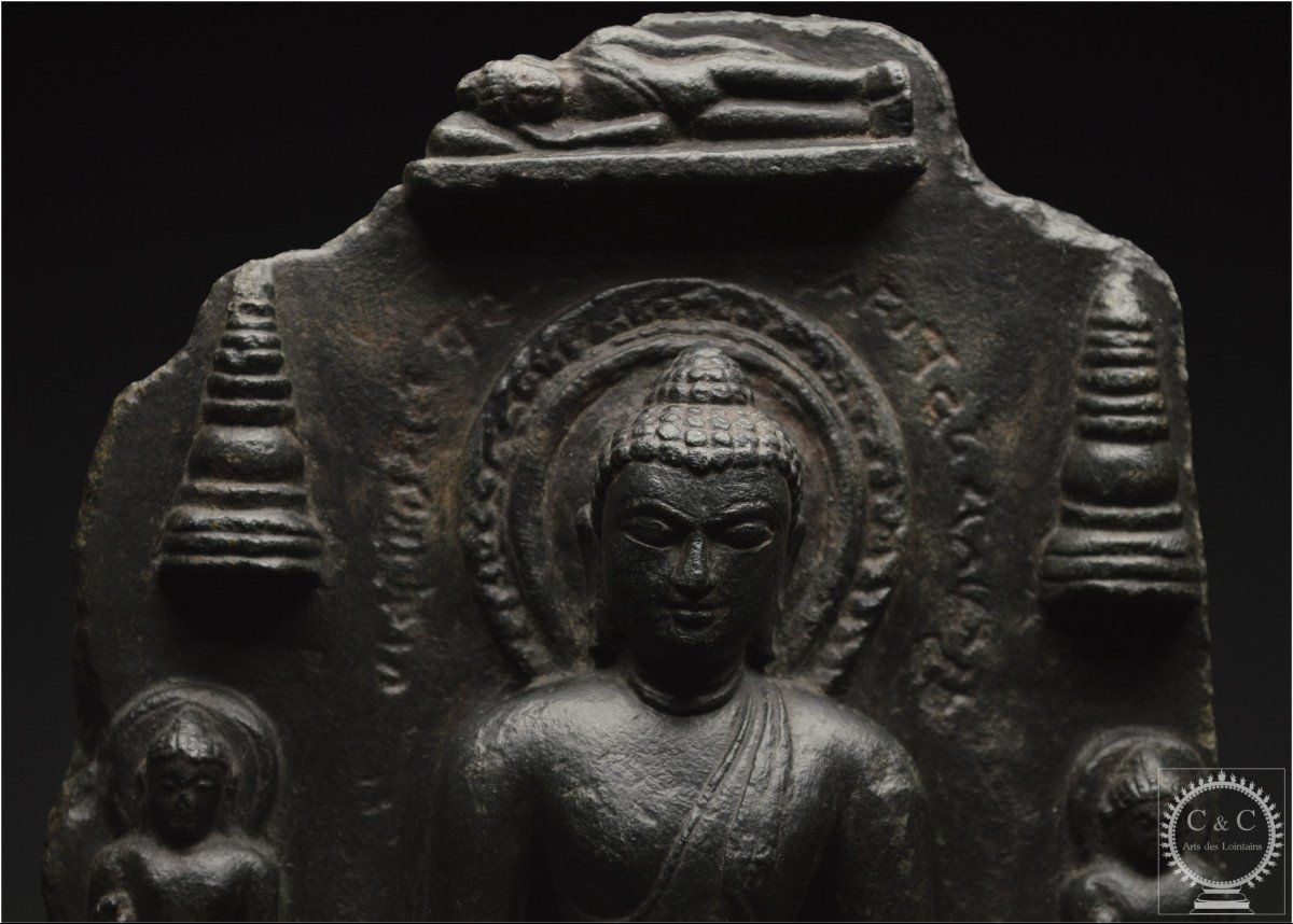India, Pala-sena Dynasty, 10th-12th Century, Fragment Of A Stone Stele Representing Buddha-photo-7