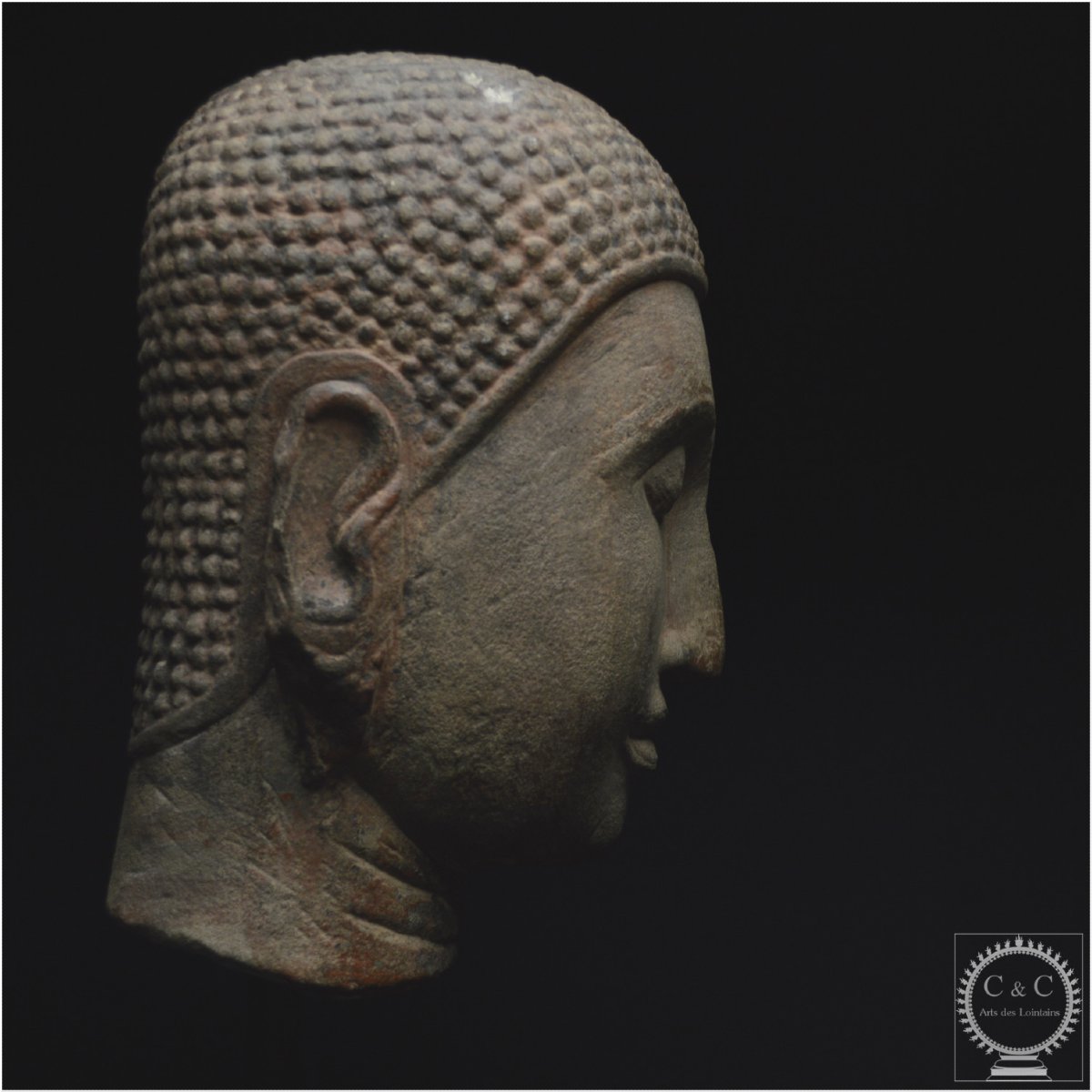 Ancien Royaume de Siam, École d’Ayutthaya, XVè -XVIè siècle, Grande tête de Bouddha en pierre-photo-6