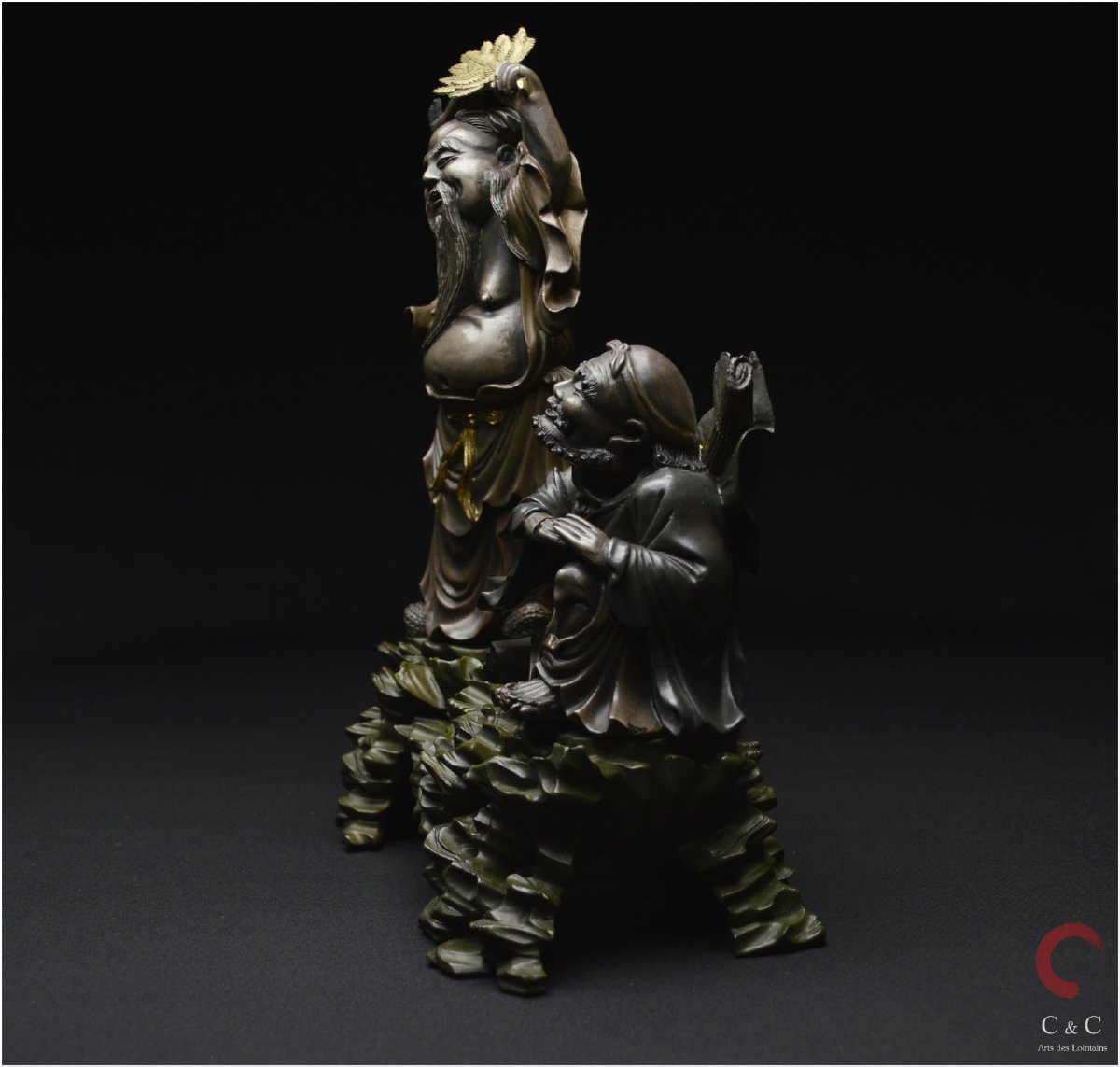 China, Qing Dynasty, 19th Century, Polychrome Lacquered Wooden Group Representing Two Immortals-photo-1
