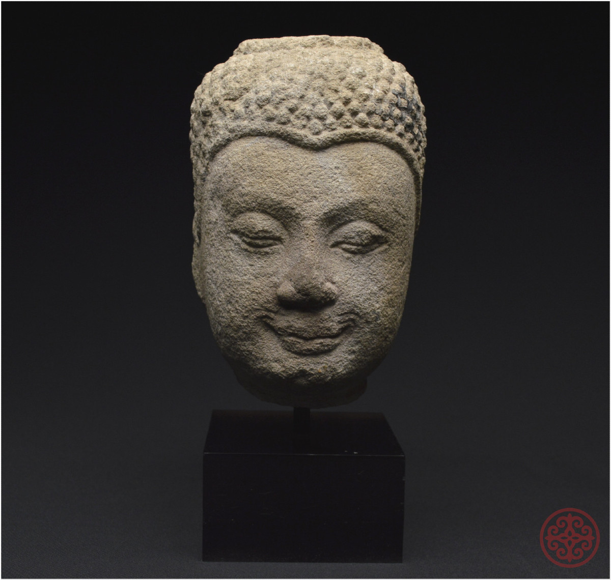 Ancient Kingdom Of Siam, Ayutthaya School, 16th Century, Sandstone Buddha Head On A Stand-photo-4