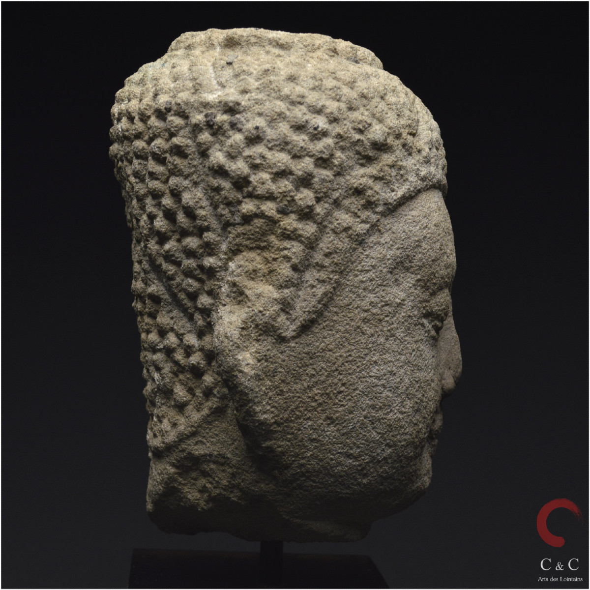 Ancient Kingdom Of Siam, Ayutthaya School, 16th Century, Sandstone Buddha Head On A Stand-photo-4