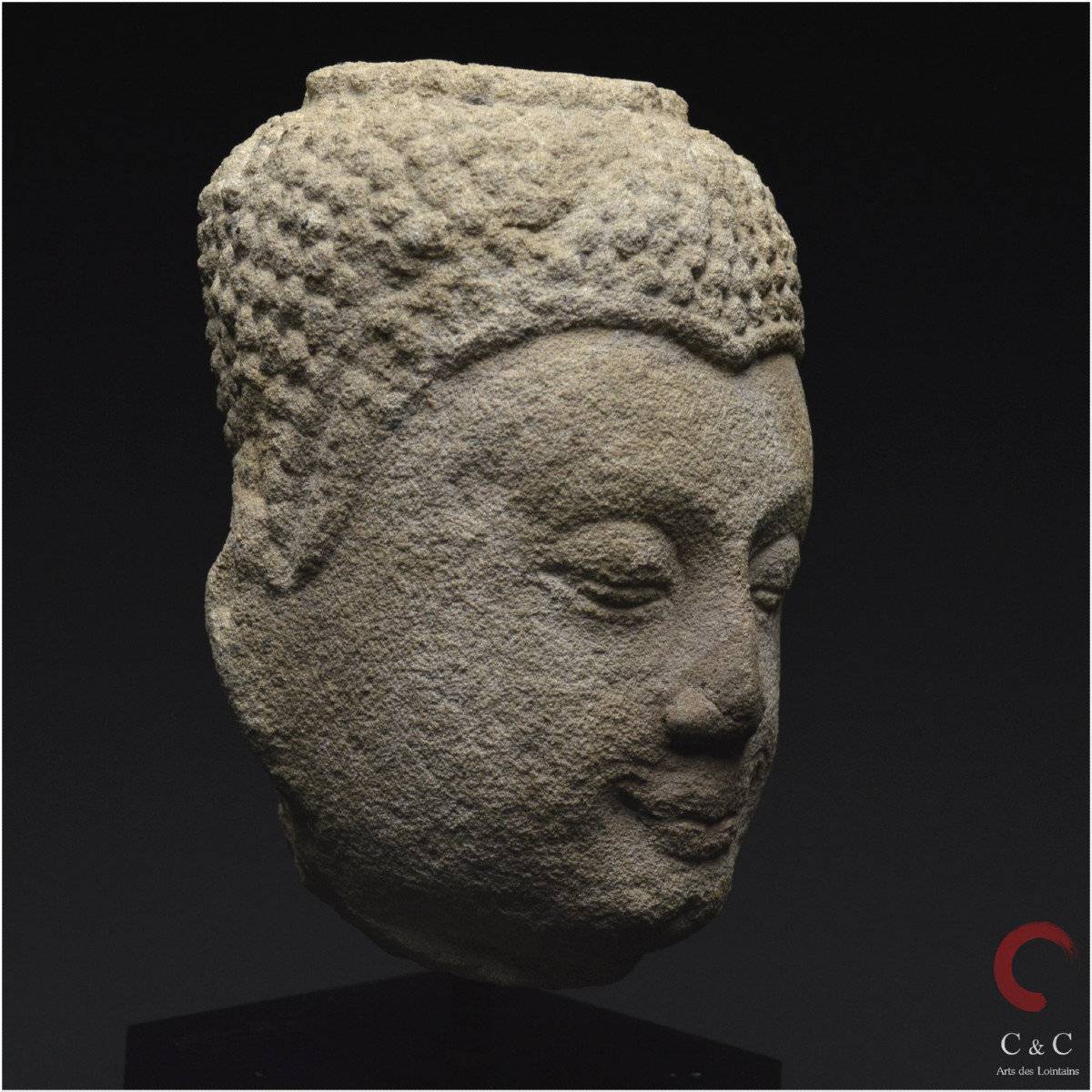 Ancient Kingdom Of Siam, Ayutthaya School, 16th Century, Sandstone Buddha Head On A Stand-photo-5