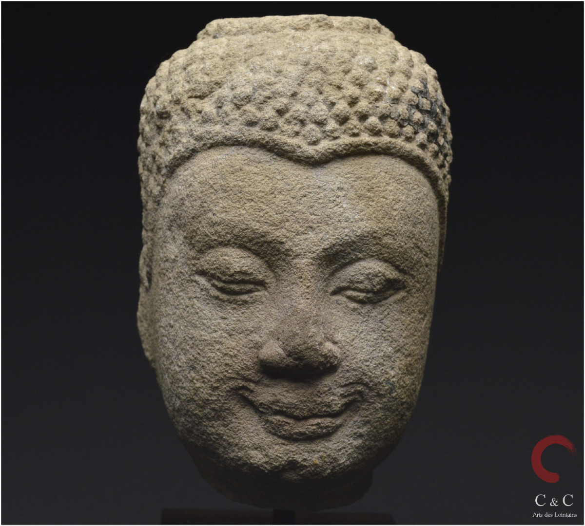 Ancient Kingdom Of Siam, Ayutthaya School, 16th Century, Sandstone Buddha Head On A Stand-photo-6